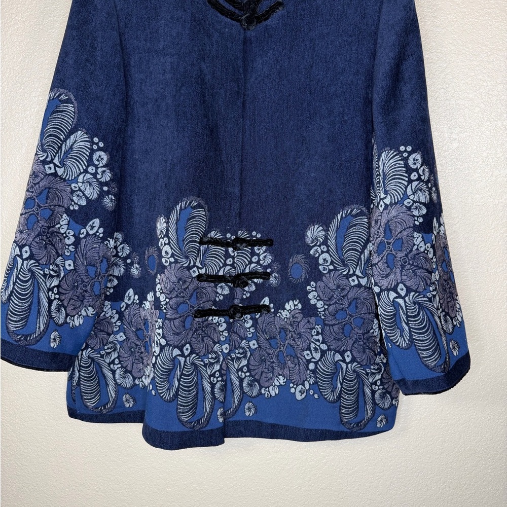 Indigo Blue Mandarin Collar Frog Closure Jacket Asian Inspired Sz L‎